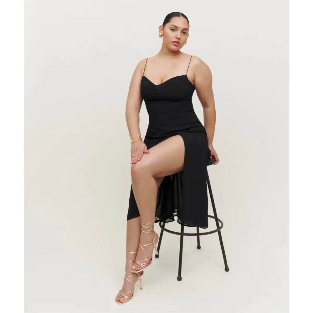Black Spaghetti Strap Slit Midi Dress - Picture 4 of 12